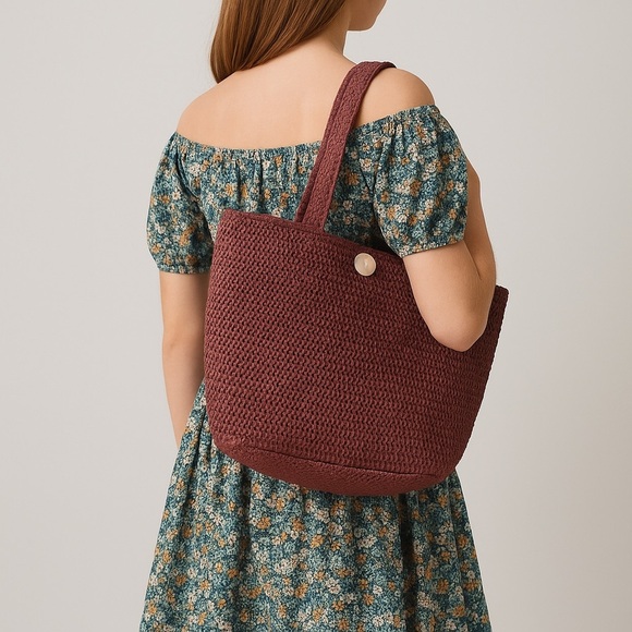 Annabel Ingall Handbags - 👜 Annabel Ingall Handmade Raffia Tote Bag – Burgundy
